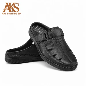 Men’s genuine leather half sacchi sandal in black by AKS Leathers